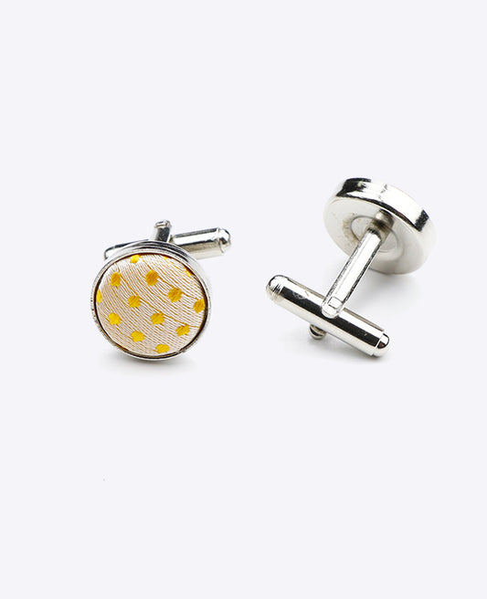 Boutons de Manchette Jaune n°2 à Pois en Polyester «Louis»