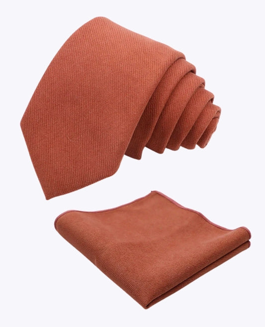Cravate + Pochette de Costume Terracotta n°3 Homme en Effet Velours «Simon»