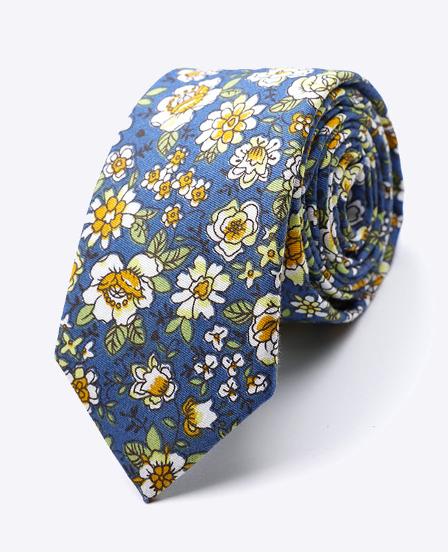 Cravatta Liberty Blu n°1 Uomo in Cotone «Gaspard»