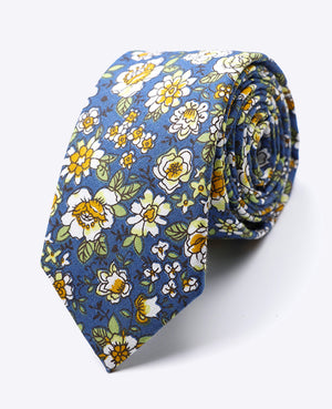 Cravatta Liberty Blu n°1 Uomo in Cotone «Gaspard»