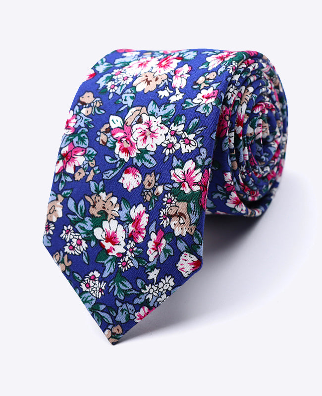 Cravatta Liberty Blu n°10 Uomo in Cotone «Gaspard»