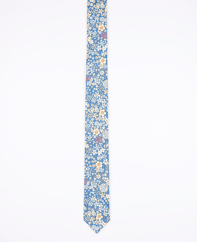 Cravatta Liberty Blu n°2 Uomo in Cotone «Gaspard»