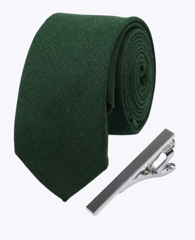 Cravatta + Fermacravatta Verde n°2 Uomo in Lino «Basile»