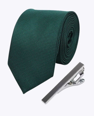 Cravatta + Fermacravatta Verde n°2 Uomo in Poliestere «Martin»
