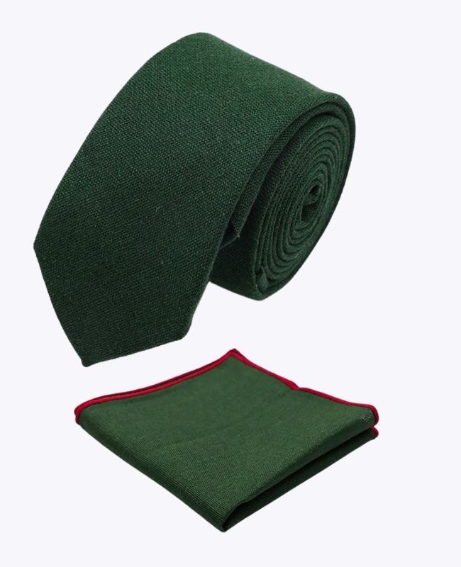 Cravatta + Fazzoletto da taschino Verde n°2 Uomo in Lino «Basile»