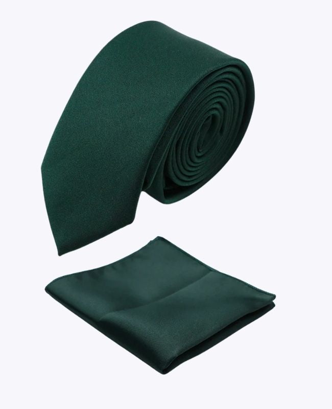 Cravatta + Fazzoletto da taschino Verde n°4 Uomo in Poliestere «Anatole»