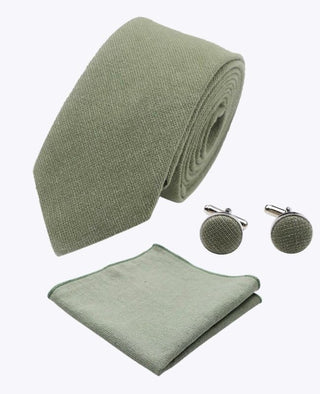 Cravatta + Fazzoletto da taschino + Gemelli Verde n°2 Uomo in Cotone «Edgard»