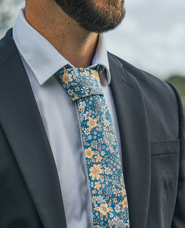 Cravatta Liberty Blu n°2 Uomo in Cotone «Gaspard»