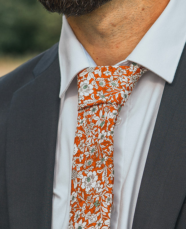 Cravatta Liberty Arancione Uomo in Cotone «Clovis»