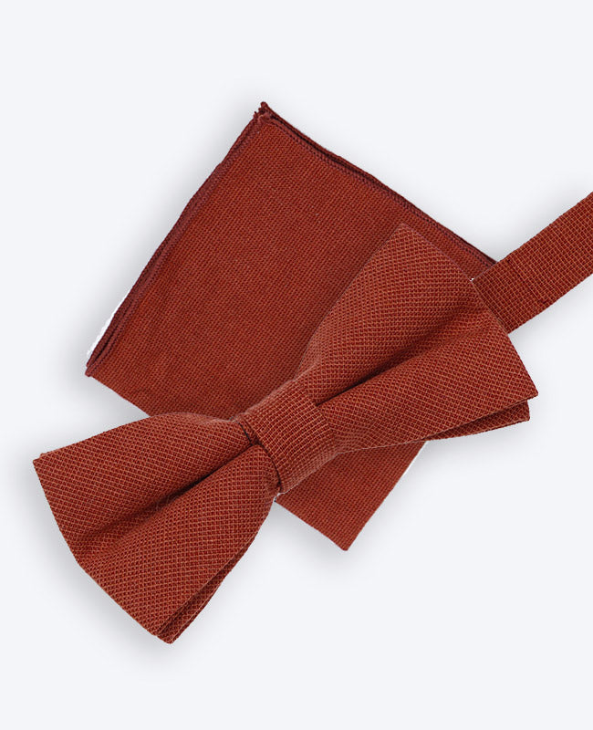 Noeud Papillon + Pochette de Costume Terracotta Homme en Coton «Edgard»