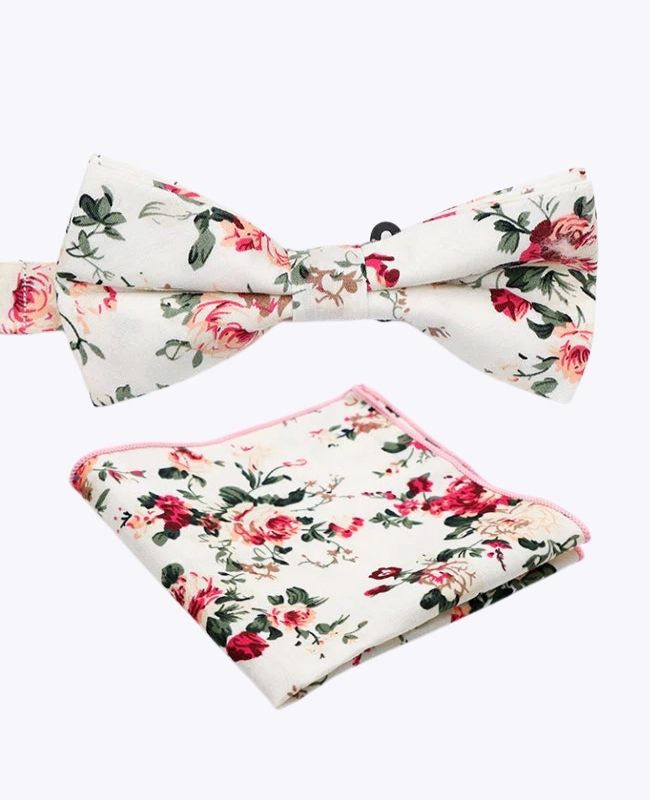 Papillon + Pochette da Costume Liberty Bianco n°6 Uomo in Cotone «Charles»