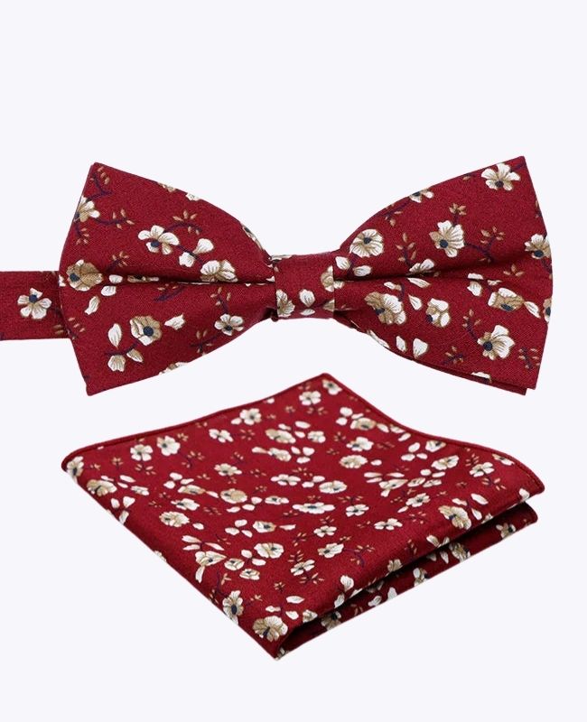 Noeud Papillon + Pochette de Costume Liberty Rouge n°1 Homme en Coton «Gaspard»