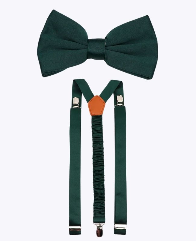 Papillon + Bretelle Verde n°4 Uomo in Poliestere «Anatole»