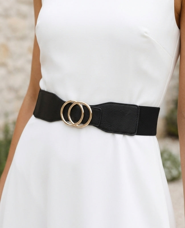Cintura da Abito Elastica Donna Nera in Pelle "Madeleine"