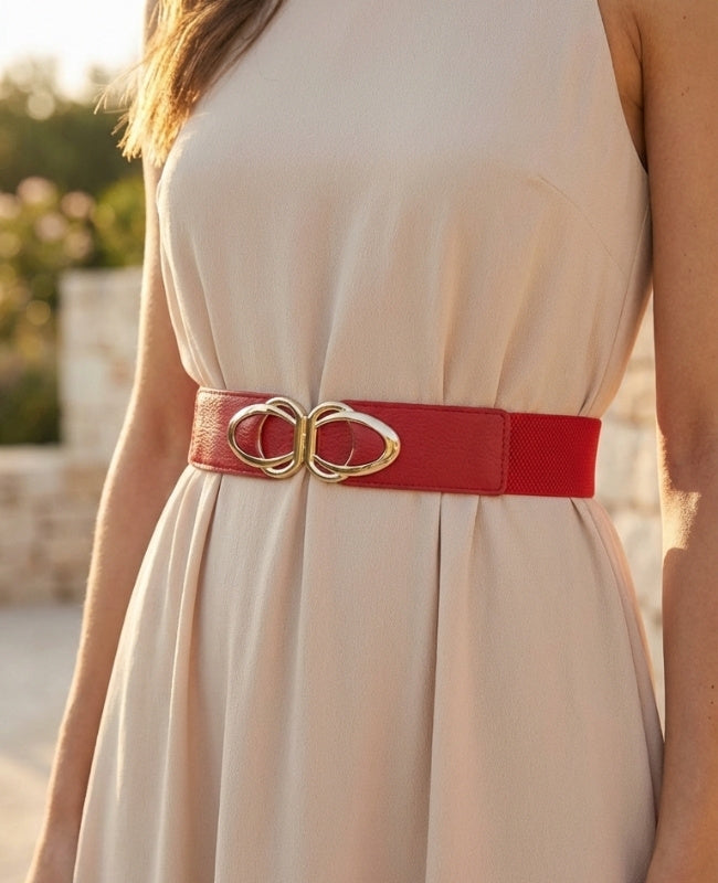 Cintura da Abito Elastica Donna Rossa in Pelle "Louise"