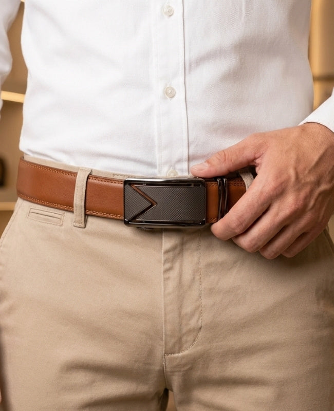 Cintura da Abito Uomo Marrone in Pelle Senza Fori "Alphonse"