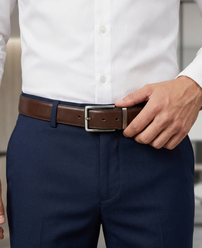 Cintura da Abito Uomo Marrone e Nero Reversibile in Pelle "Constant"