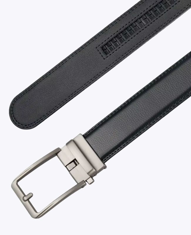 Cintura Uomo Nera in Pelle Fibbia Argentata Senza Buchi