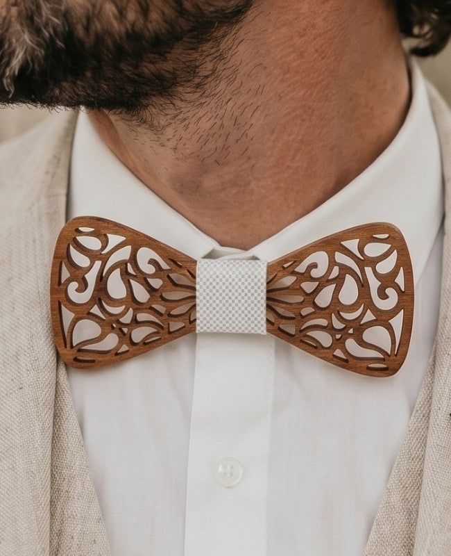 Coffret Noeud Papillon Blanc Homme en Bois «Hercule»