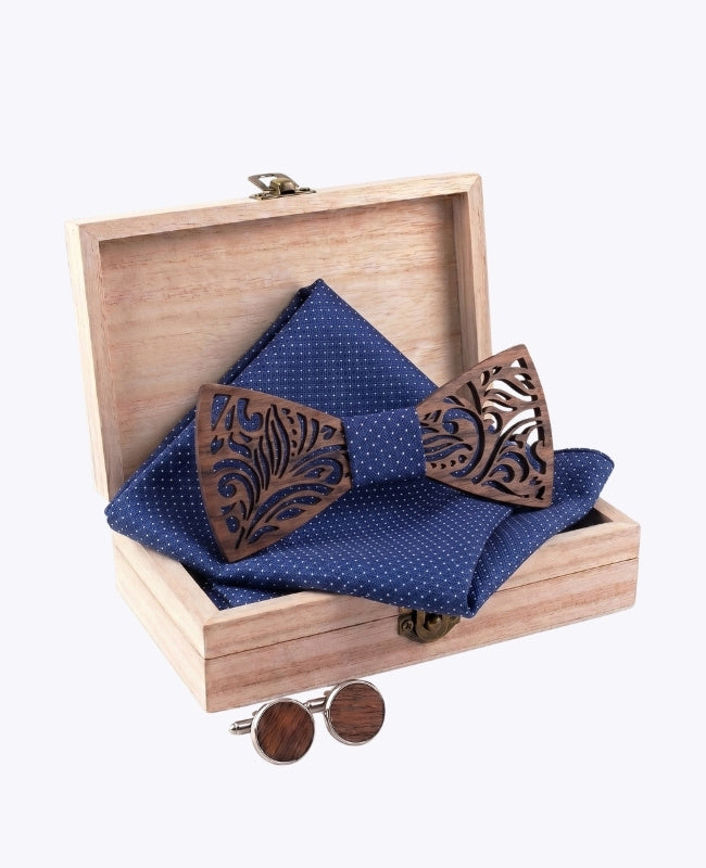 Cofanetto papillon blu uomo in legno «Baptiste»
