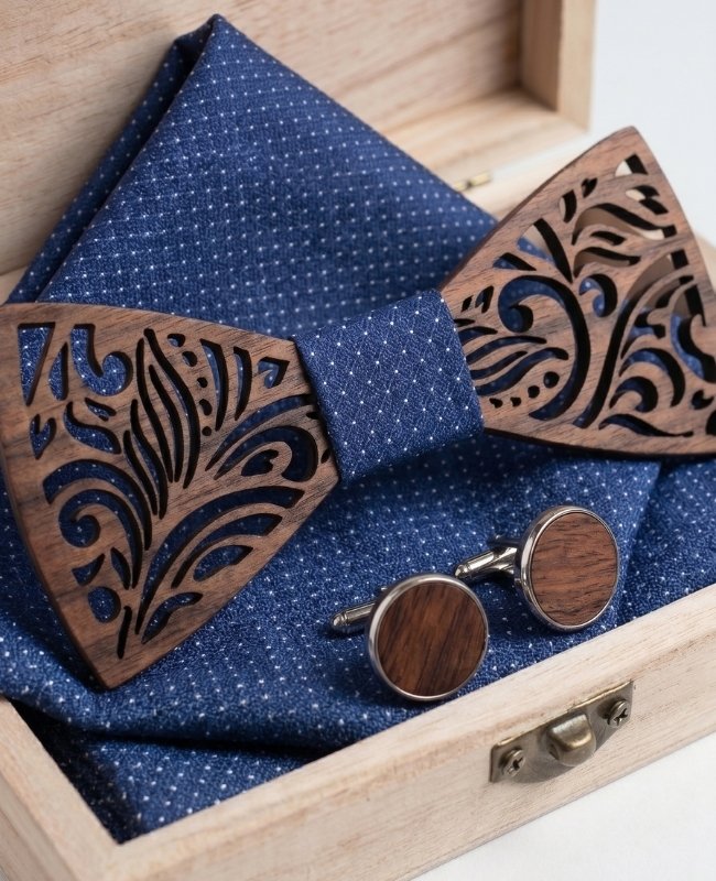 Cofanetto papillon blu uomo in legno «Baptiste»