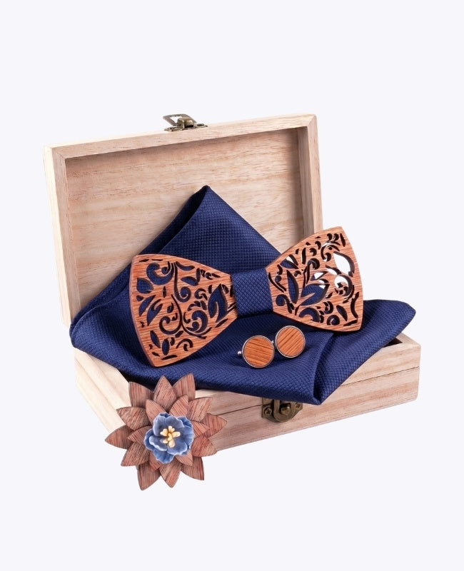 Cofanetto papillon blu uomo in legno «Édouard»