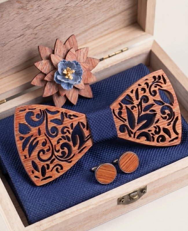 Cofanetto papillon blu uomo in legno «Édouard»