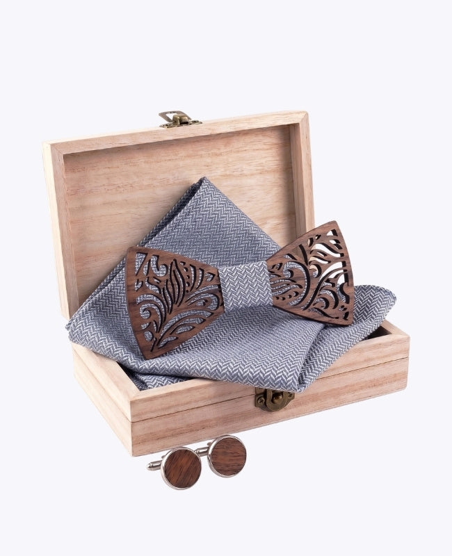 Cofanetto papillon grigio uomo in legno «Baptiste»