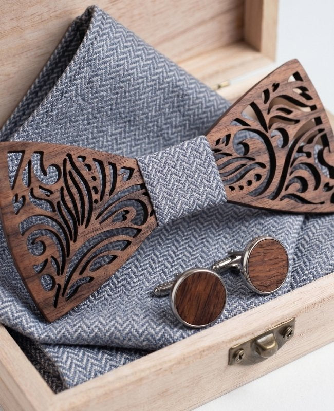 Cofanetto papillon grigio uomo in legno «Baptiste»