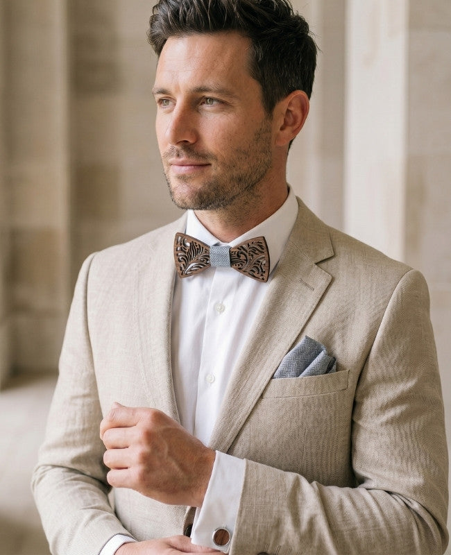 Cofanetto papillon grigio uomo in legno «Baptiste»