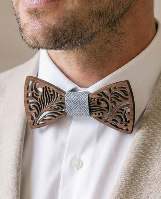 Cofanetto papillon grigio uomo in legno «Baptiste»