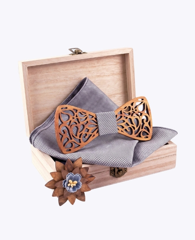 Coffret Noeud Papillon Gris Homme en Bois «Hercule»