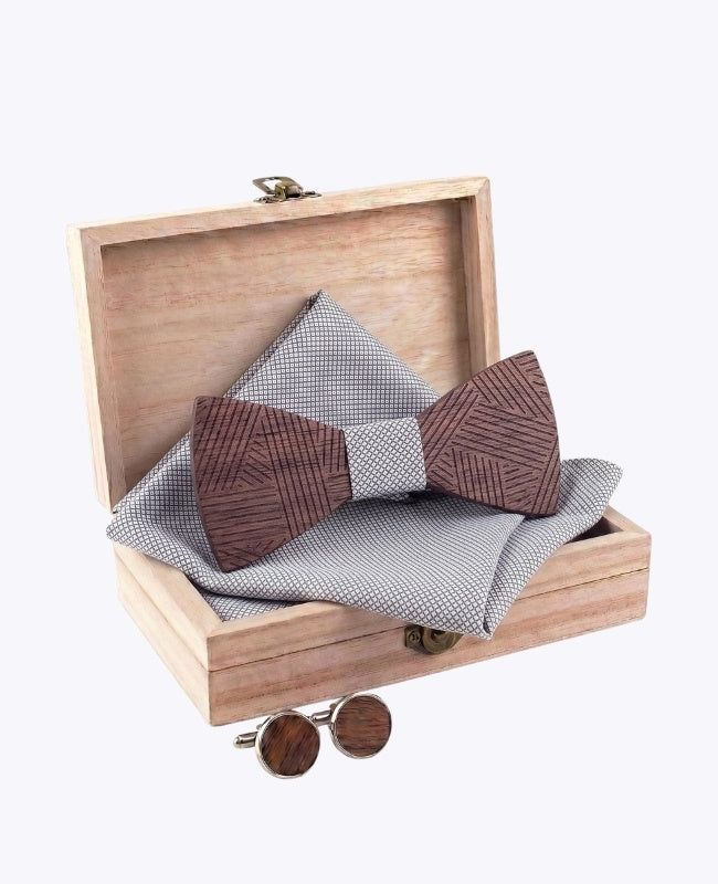 Cofanetto Papillon Grigio Uomo in Legno «Léandre»
