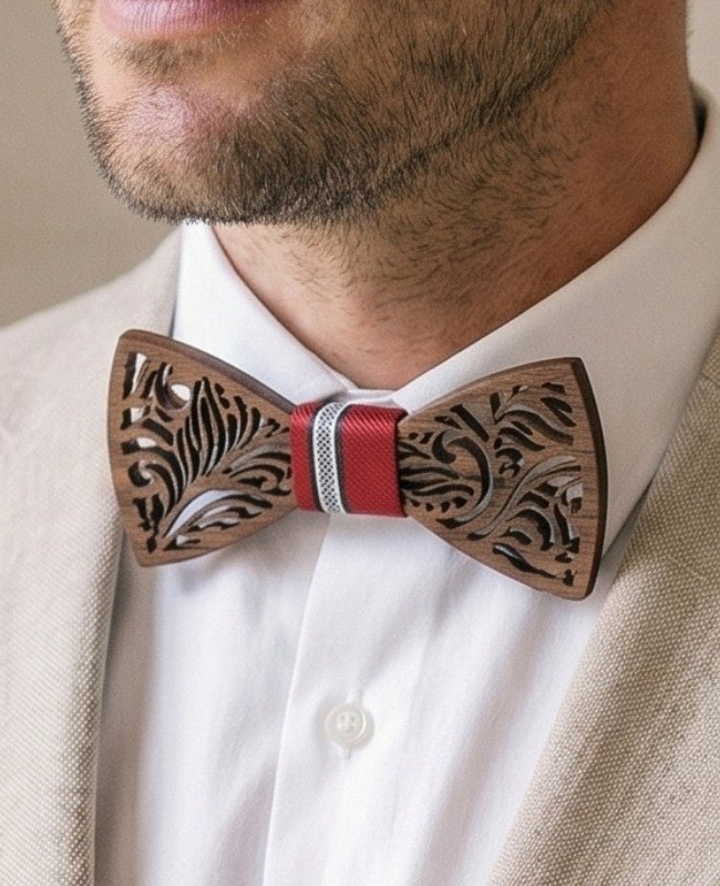 Cofanetto papillon rosso uomo in legno «Baptiste»