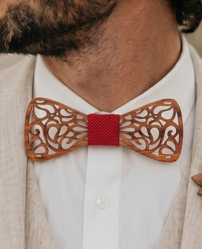 Coffret Noeud Papillon Rouge Homme en Bois «Hercule»