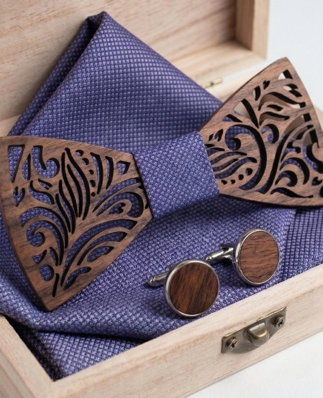 Cofanetto papillon viola uomo in legno «Baptiste»
