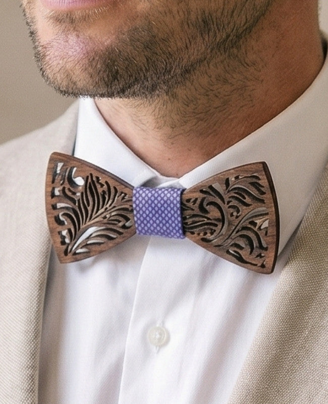 Cofanetto papillon viola uomo in legno «Baptiste»