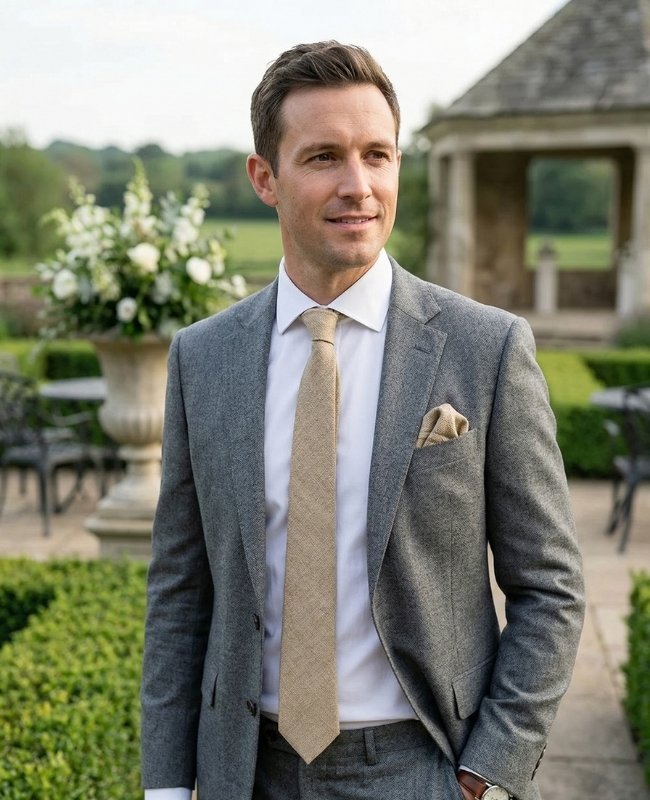 Cravatta Beige n°1 Uomo in Lino «Basile»