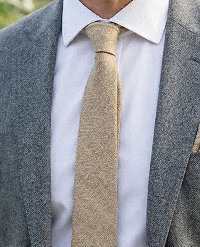 Cravatta Beige n°1 Uomo in Lino «Basile»