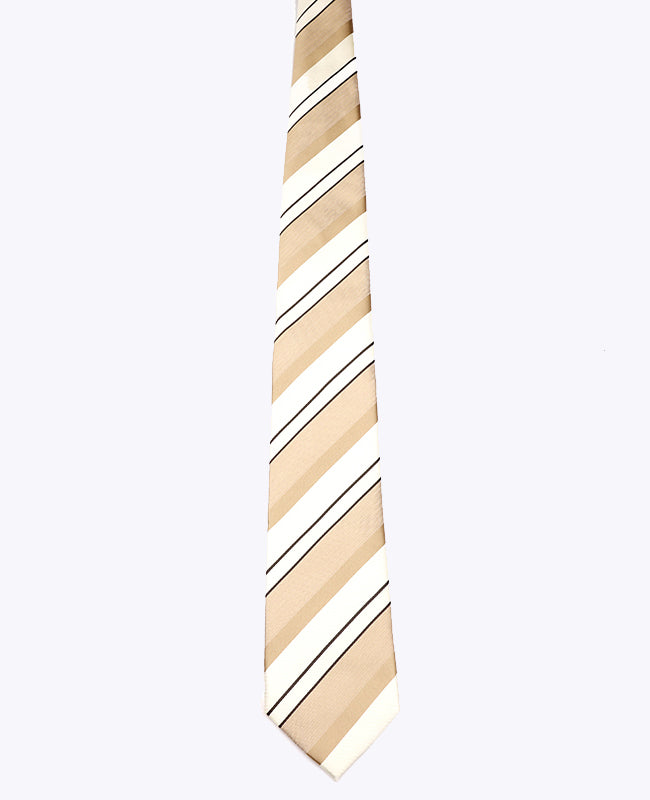 Cravatta Beige n°1 A Righe Uomo in Poliestere «Edmond»