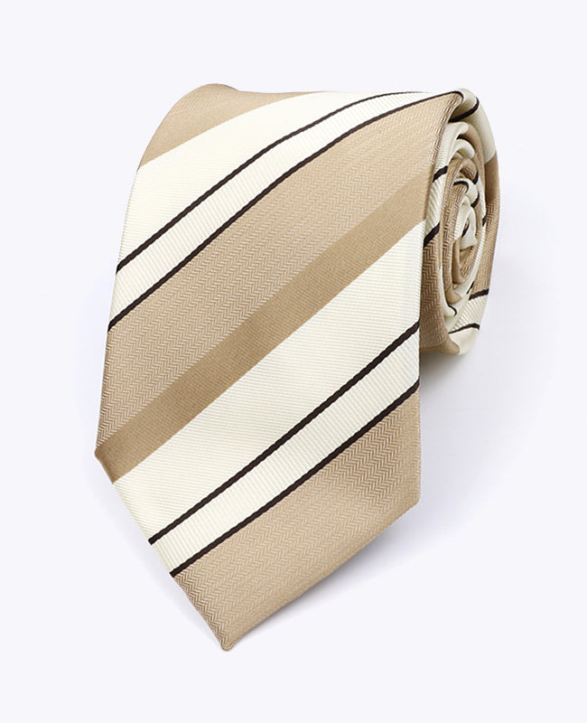 Cravatta Beige n°1 A Righe Uomo in Poliestere «Edmond»