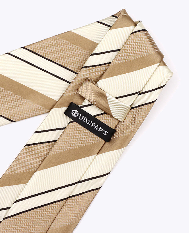 Cravatta Beige n°1 A Righe Uomo in Poliestere «Edmond»