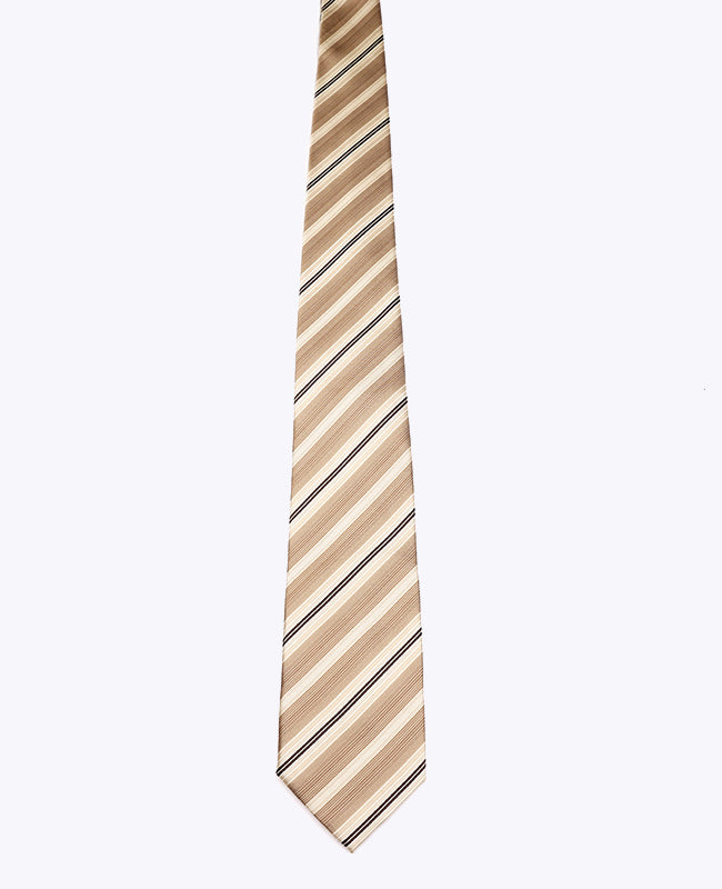 Cravatta Beige n°2 A Righe Uomo in Poliestere «Edmond»