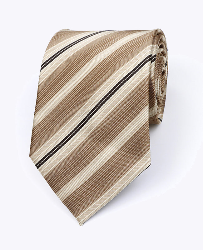 Cravatta Beige n°2 A Righe Uomo in Poliestere «Edmond»