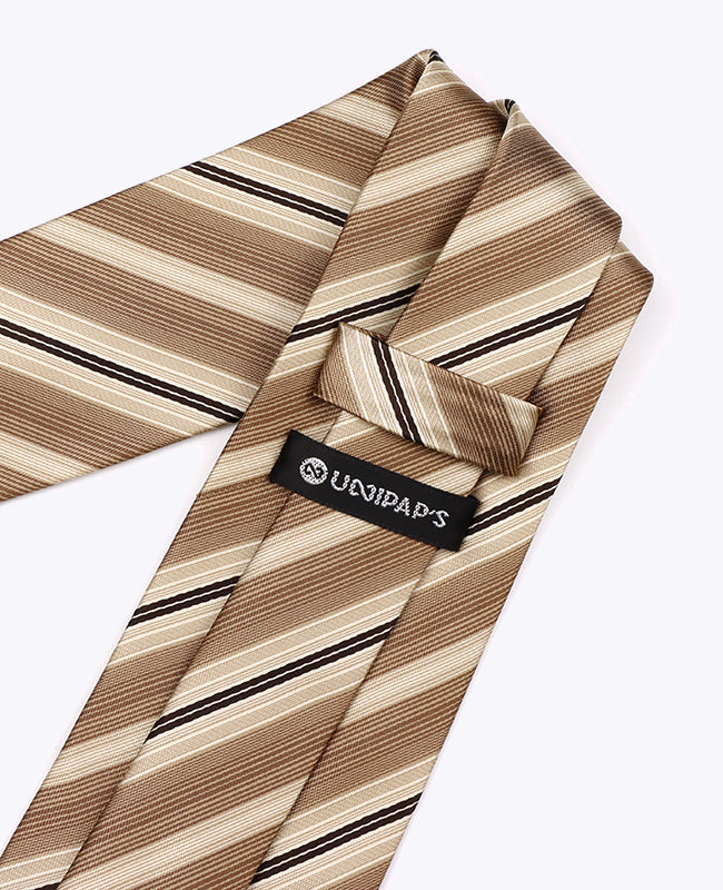 Cravatta Beige n°2 A Righe Uomo in Poliestere «Edmond»
