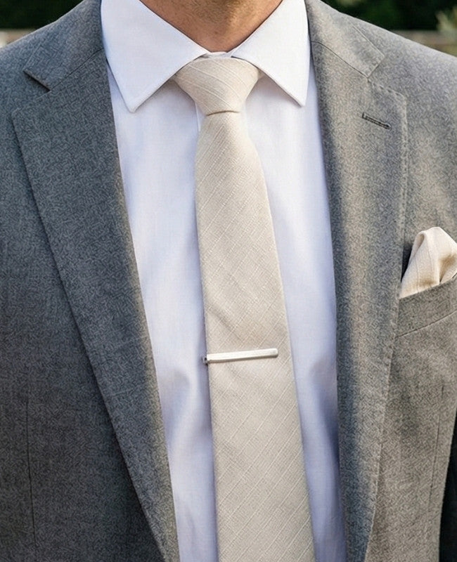 Cravatta Beige n°1 Uomo in Cotone «Oscar»