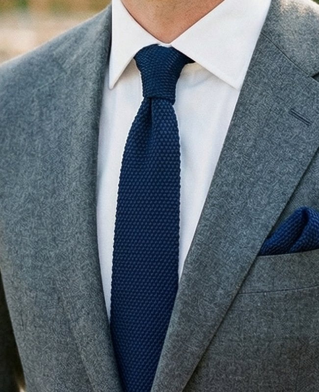 Cravatta Blu n°2 Uomo in Maglia «Léon»