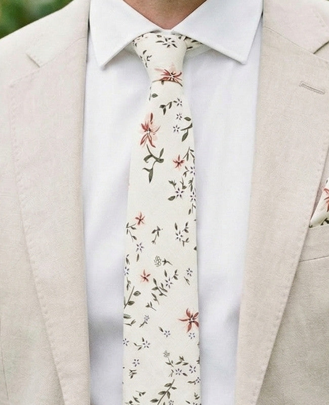Cravatta Liberty Bianco n°8 Uomo in Cotone «Charles»