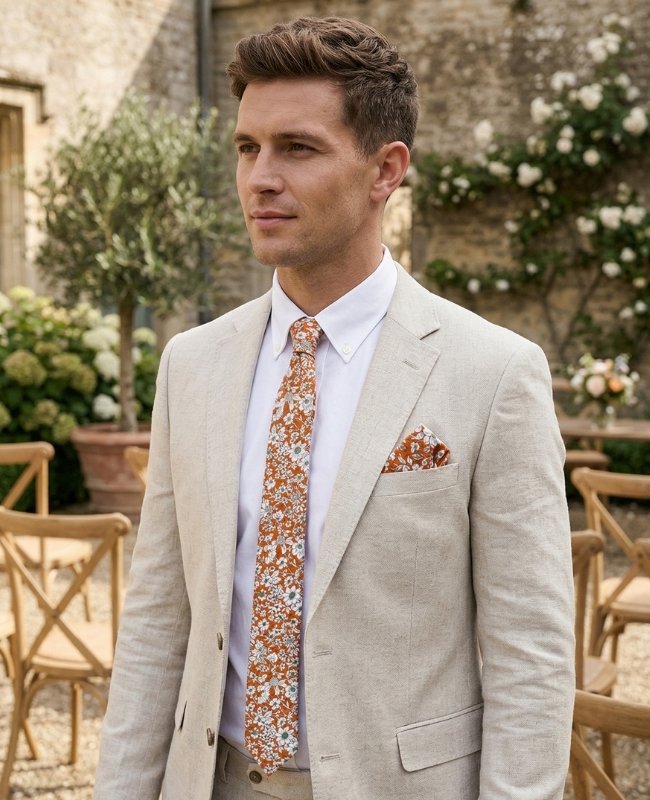 Cravate Liberty Orange Homme en Coton «Clovis»