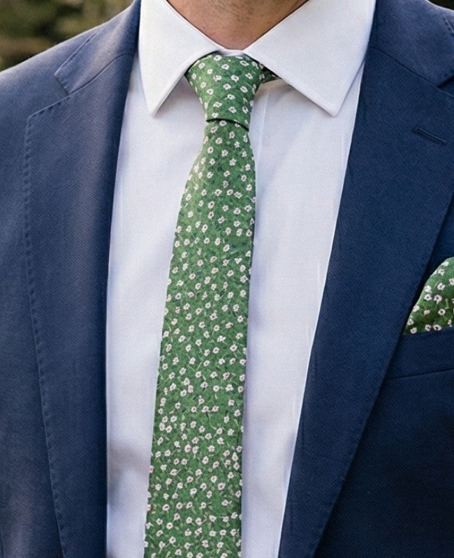 Cravatta Liberty Verde n°1 Uomo in Cotone «Gaspard»